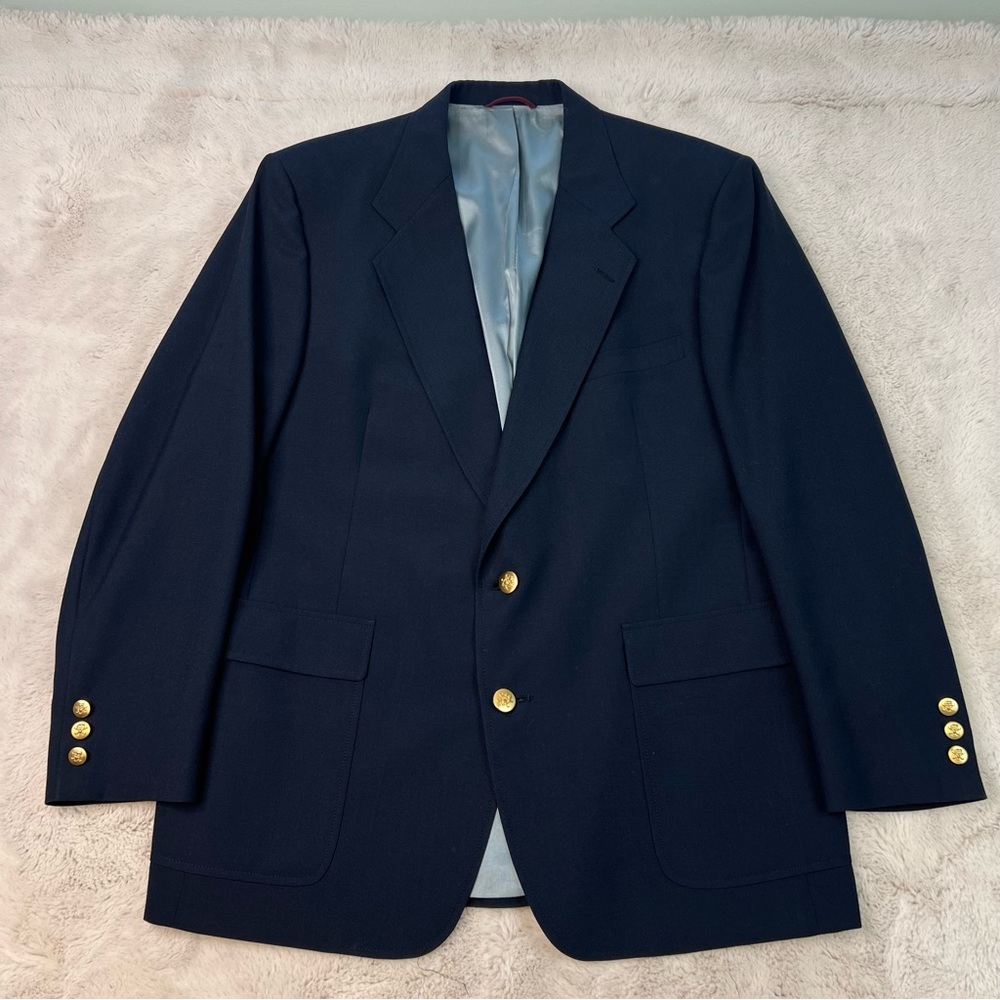 Hart Schaffner Marx 44R Dark Blue Blazer Sport Coat Gold Buttons Made in USA